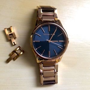 Michael Kors Rose Gold watch with navy blue dial